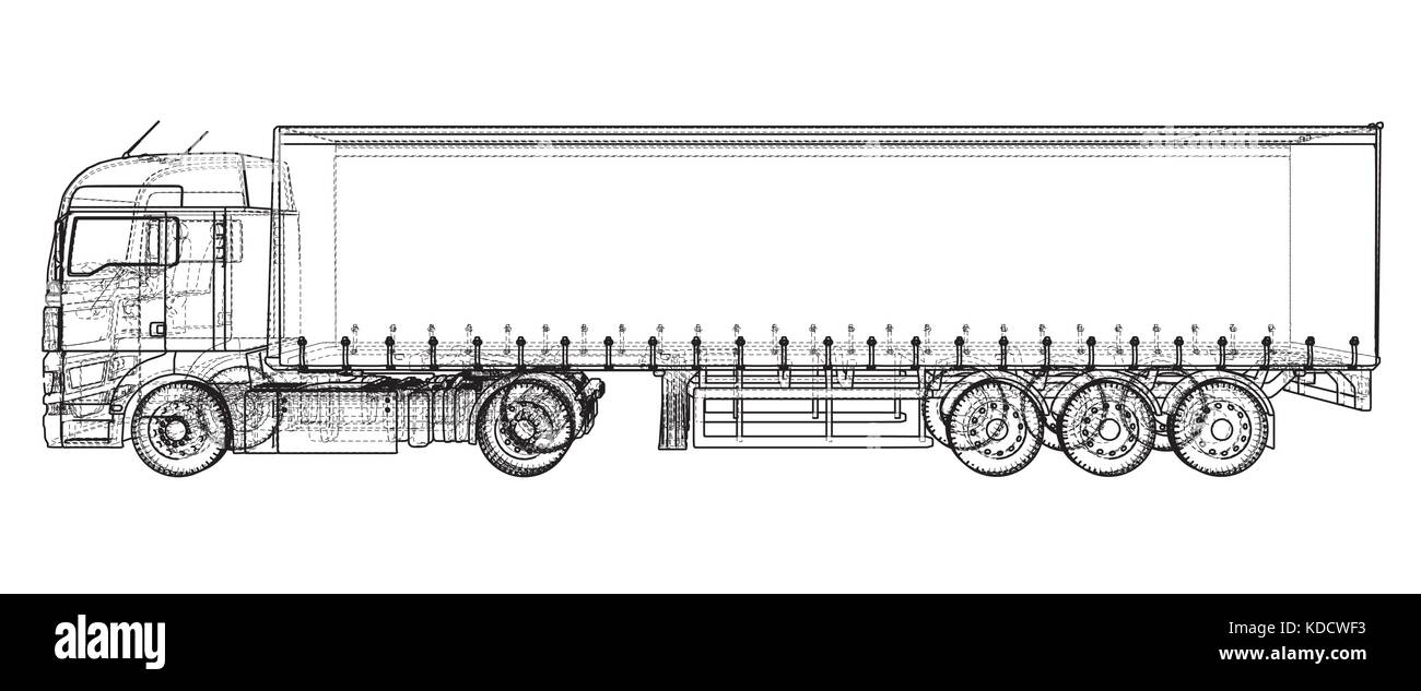 Cargo Truck Trailer. Abstract drawing. Wire-frame. EPS10 format. Vector