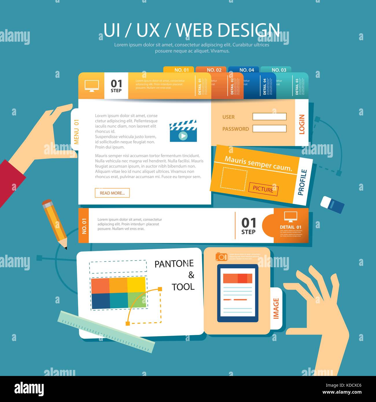 web design,ui ,ux, wireframe concept flat design Stock Vector