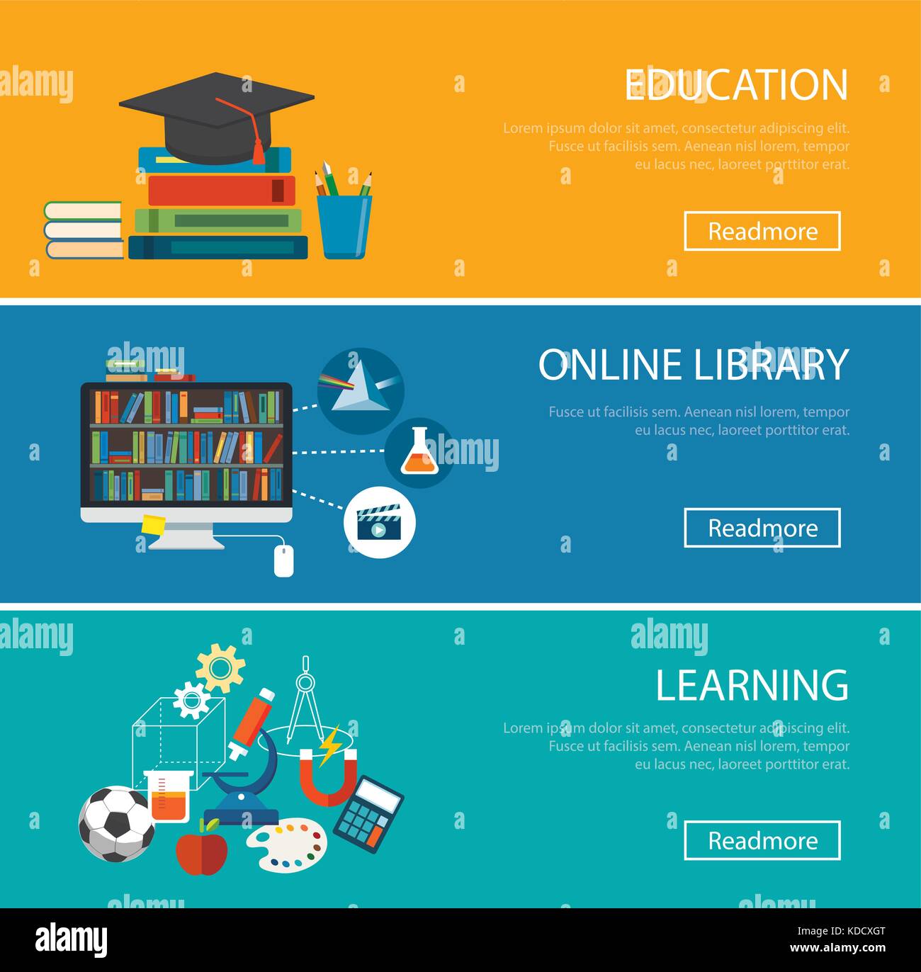 flat design concept for education ,online library, learning Stock ...