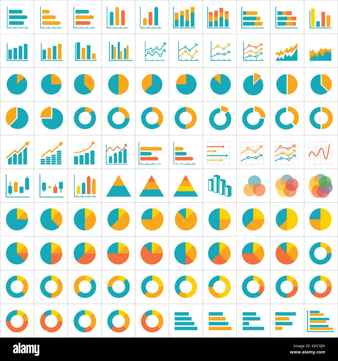 100 graph and chart infographic icon flat design Stock Vector Image