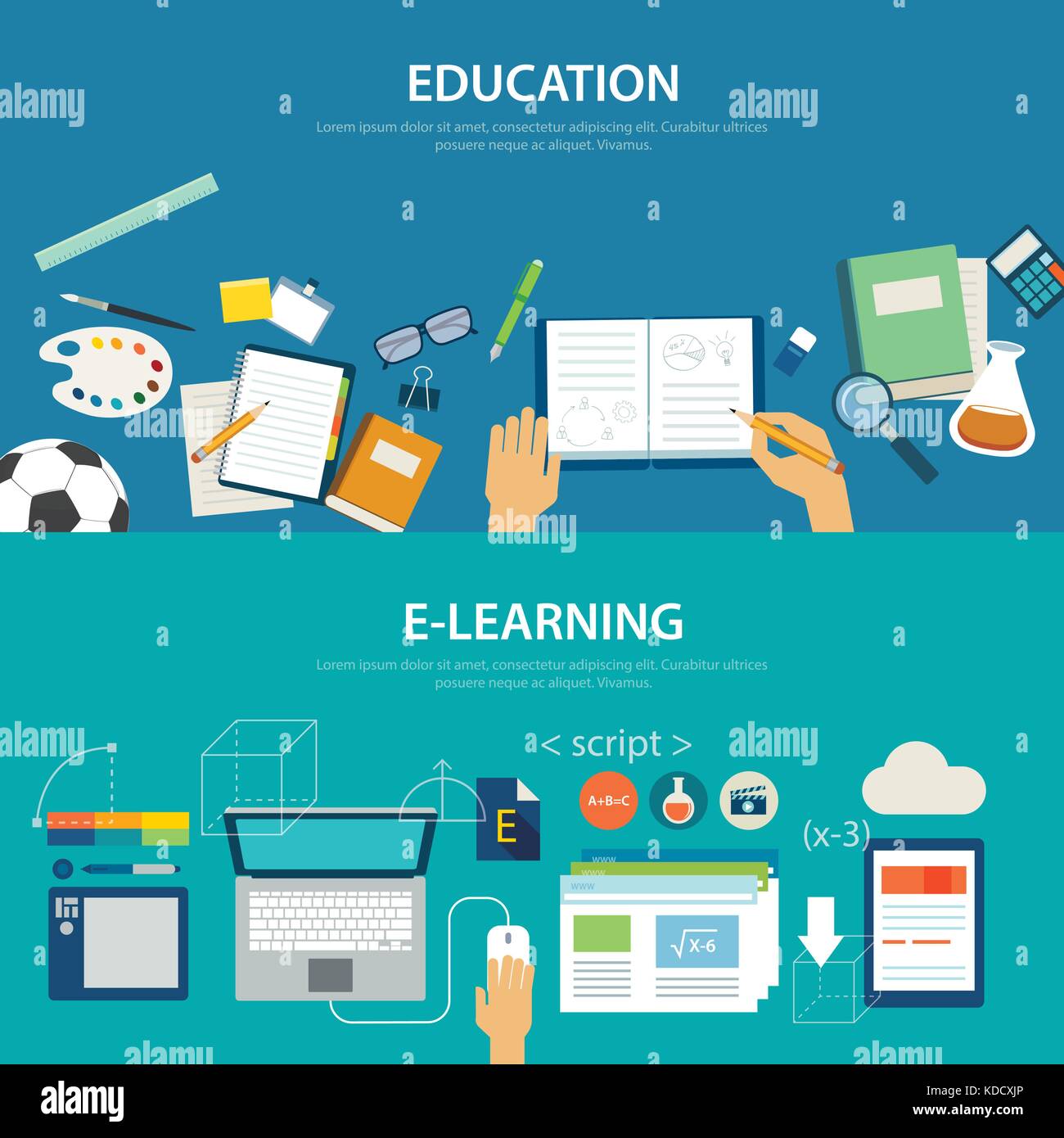 concepts of education and e-learning flat design Stock Vector