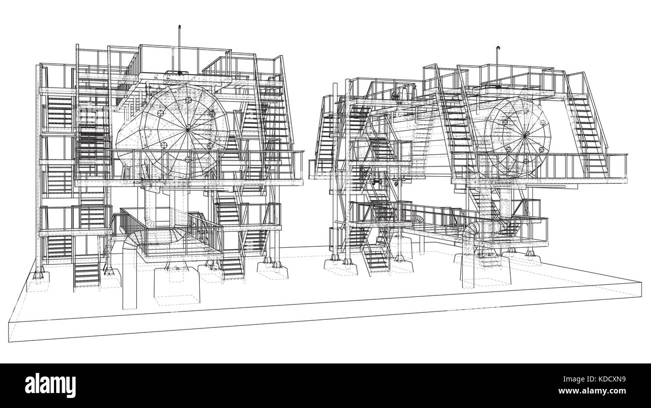 Wire-frame Oil and Gas industrial equipment. Stock Vector