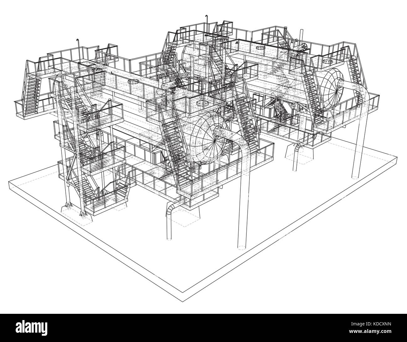 Wire-frame Oil and Gas industrial equipment. Stock Vector