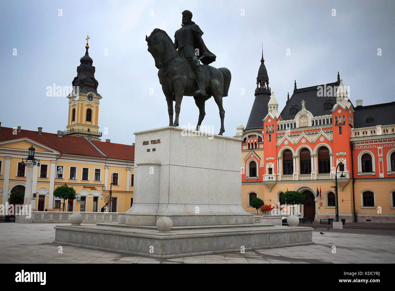 Statue of Mihai Viteazul in the square, Piata Unirii, in Oradea, Romania. Stock Photo
