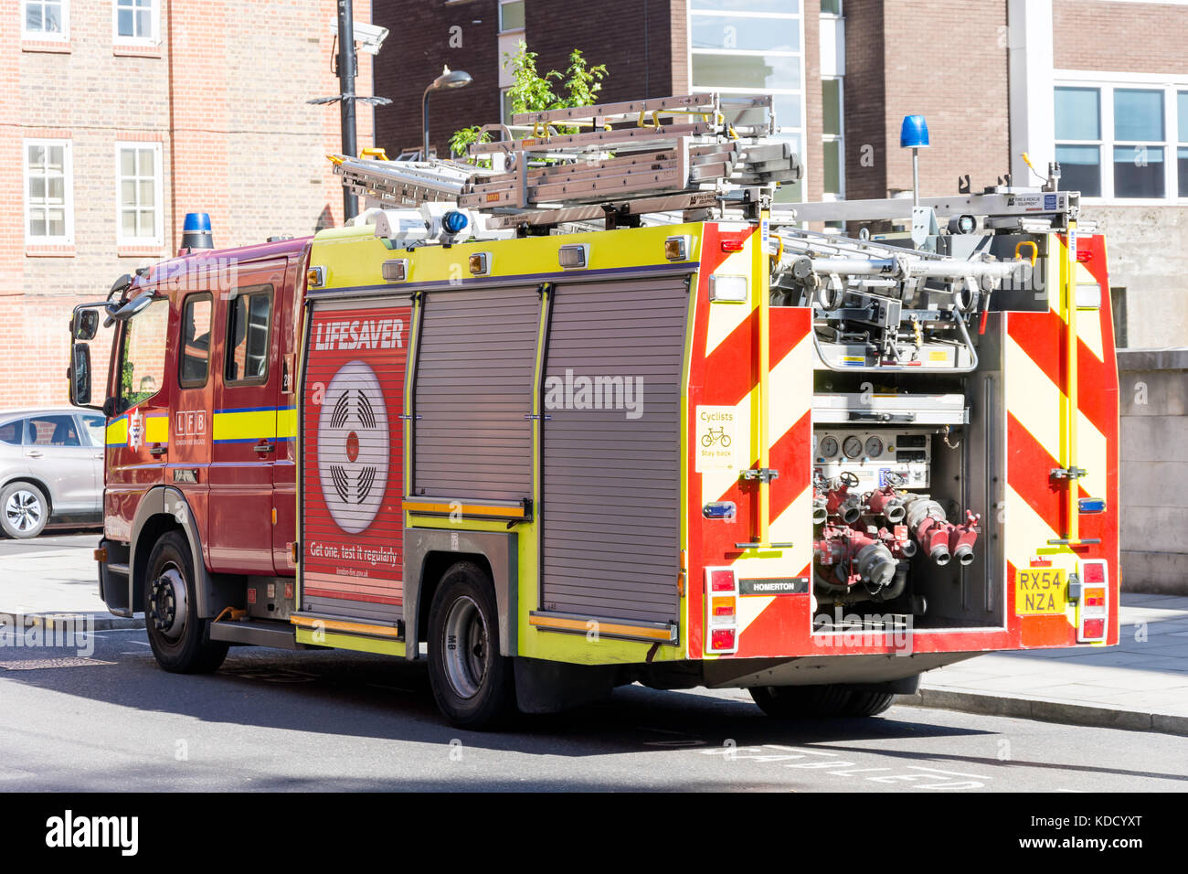 London Fire Brigade engine, Reading Lane, Hackney Central, Borough of Hackney, Greater London, England, United Kingdom Stock Photo