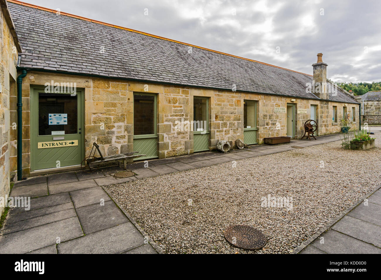 The River Findhorn Heritage Centre at Logie Steading visitor centre arts & crafts shops off A940 south of Forres in Morayshire Scotland UK Stock Photo