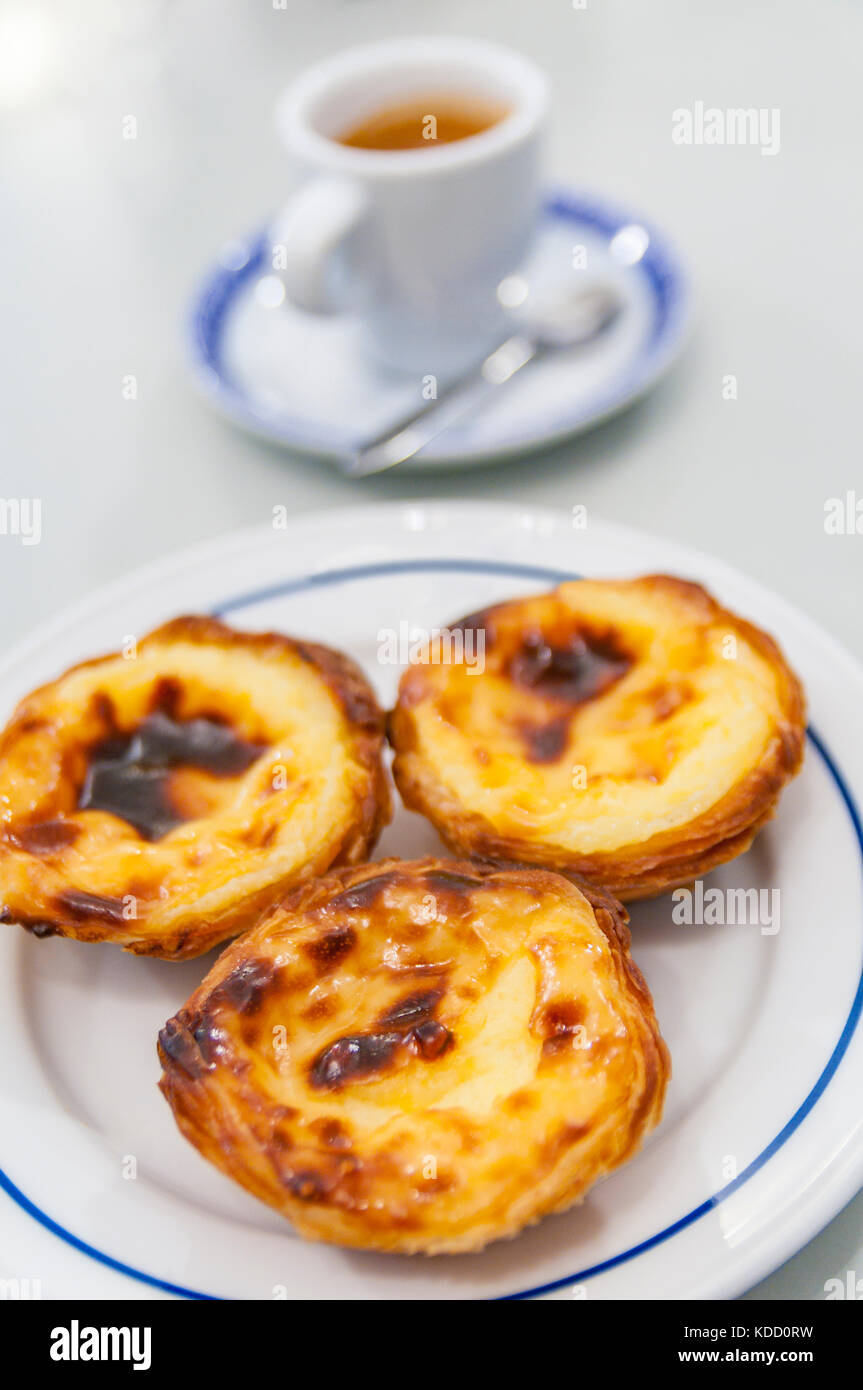 Freshly baked pasteis de nata (custard tarts) in Belem, Portugal