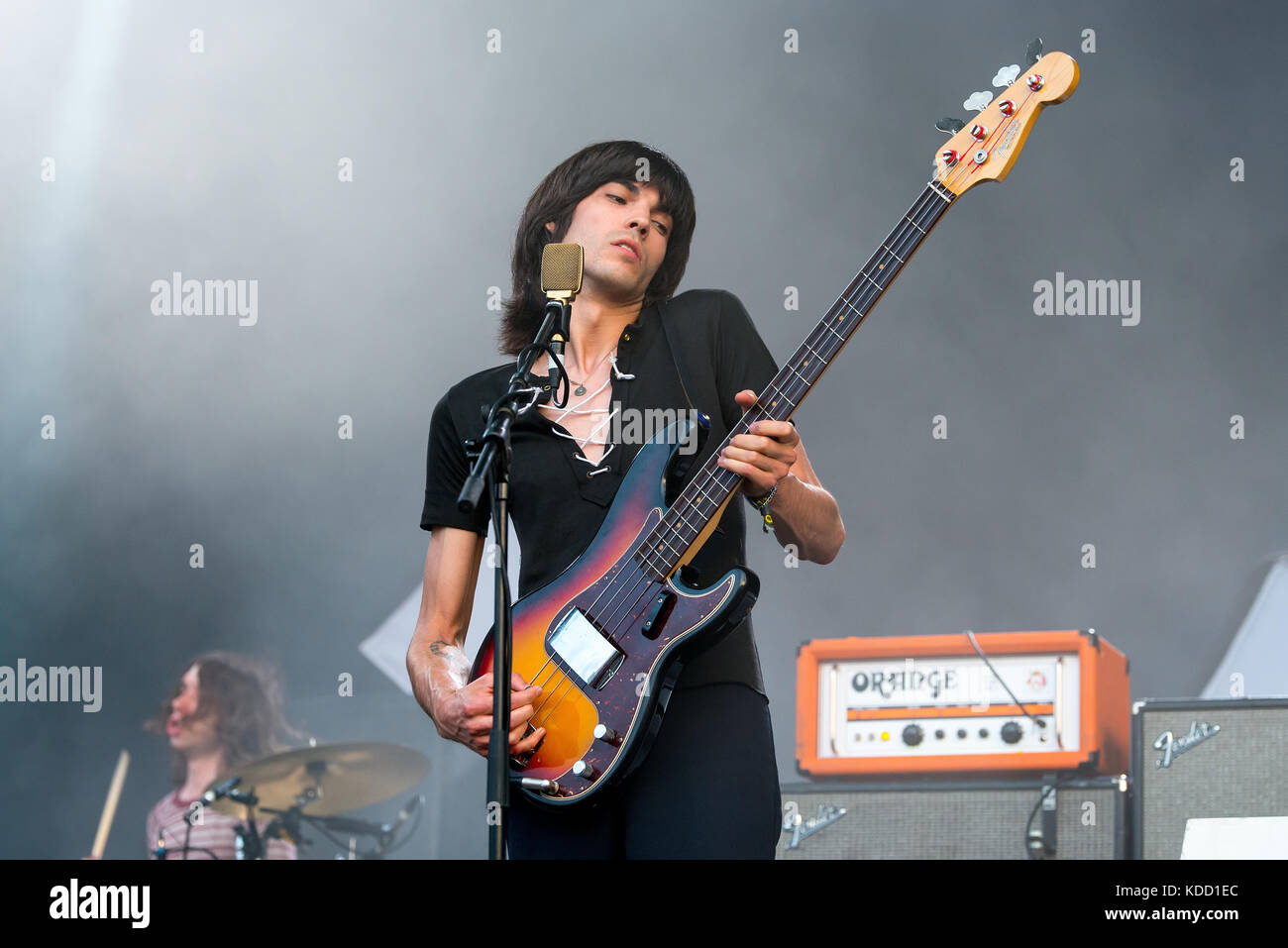 BENICASSIM, SPAIN - JUL 14: Temples (psychedelic pop music band) perform in concert at FIB Festival on July 14, 2017 in Benicassim, Spain. Stock Photo