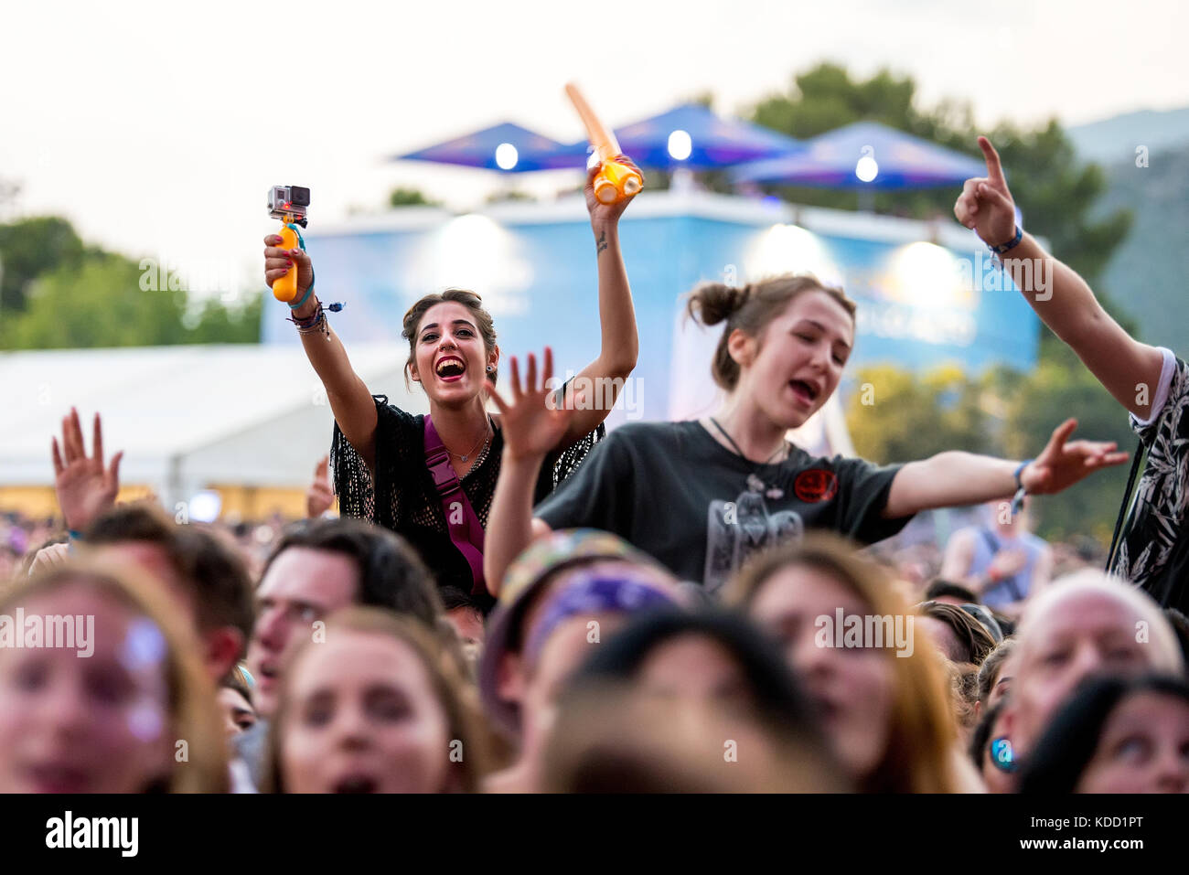 BENICASSIM, SPAIN - JUL 13: Crowd in a concert at FIB Festival on July 13, 2017 in Benicassim, Spain. Stock Photo