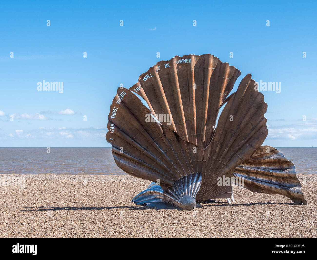 A shell sculpture on the beach between Aldeburgh and Thorpeness in