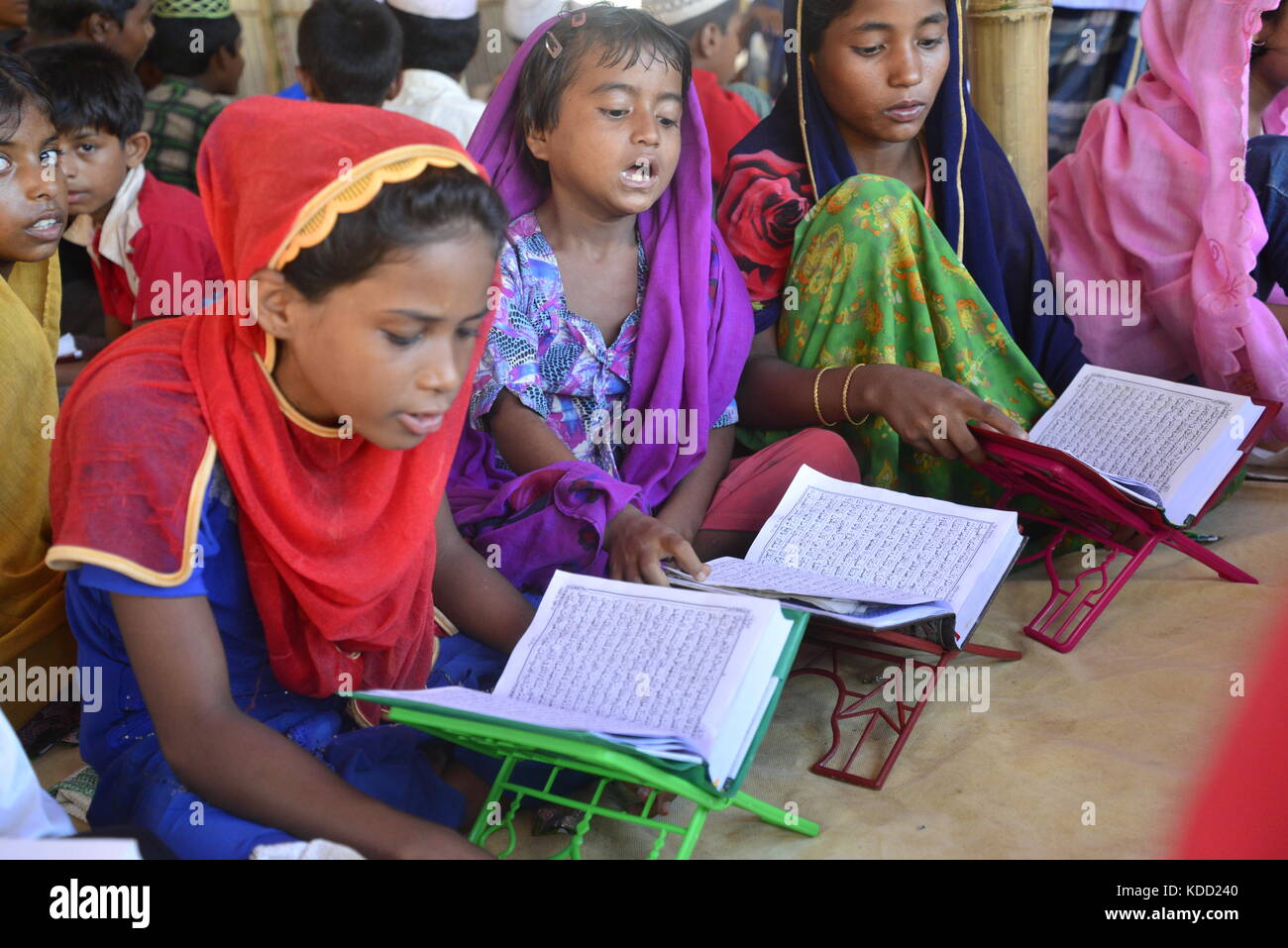 Rohingya Children are learning the Qur'an in a Madrasa at the Balukhali ...