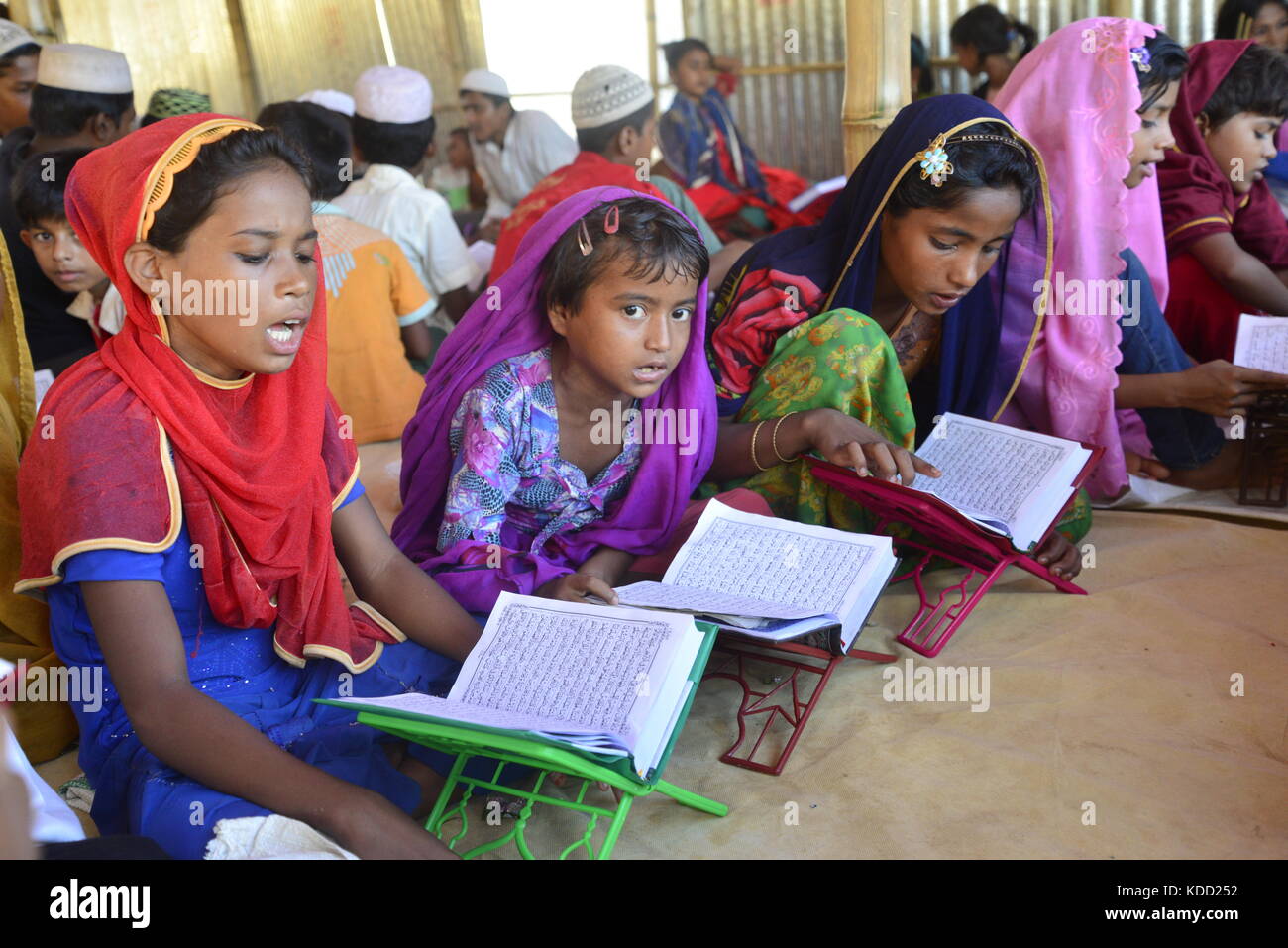 Rohingya Children are learning the Qur'an in a Madrasa at the Balukhali ...