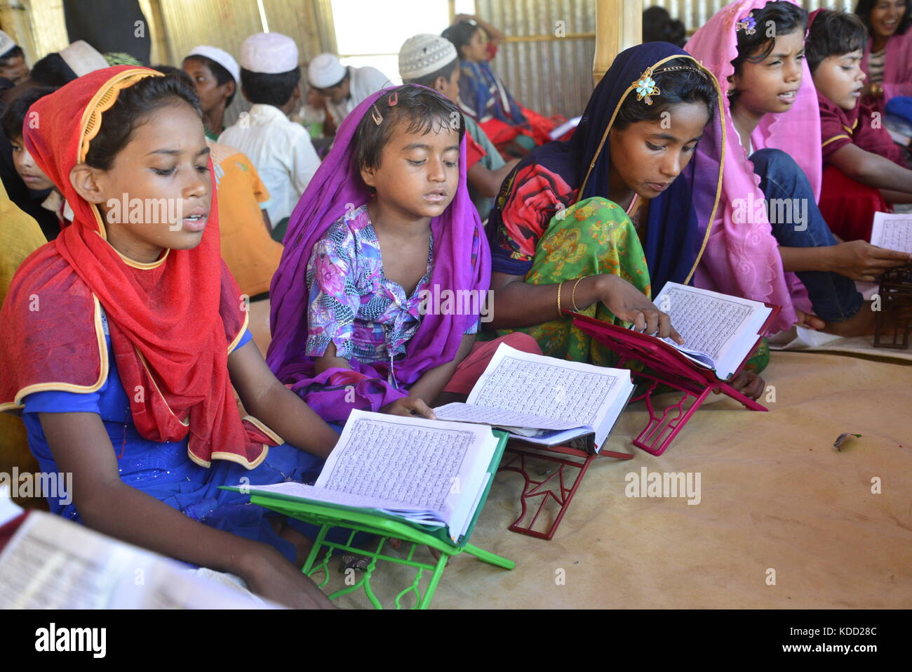 Rohingya Children are learning the Qur'an in a Madrasa at the Balukhali ...