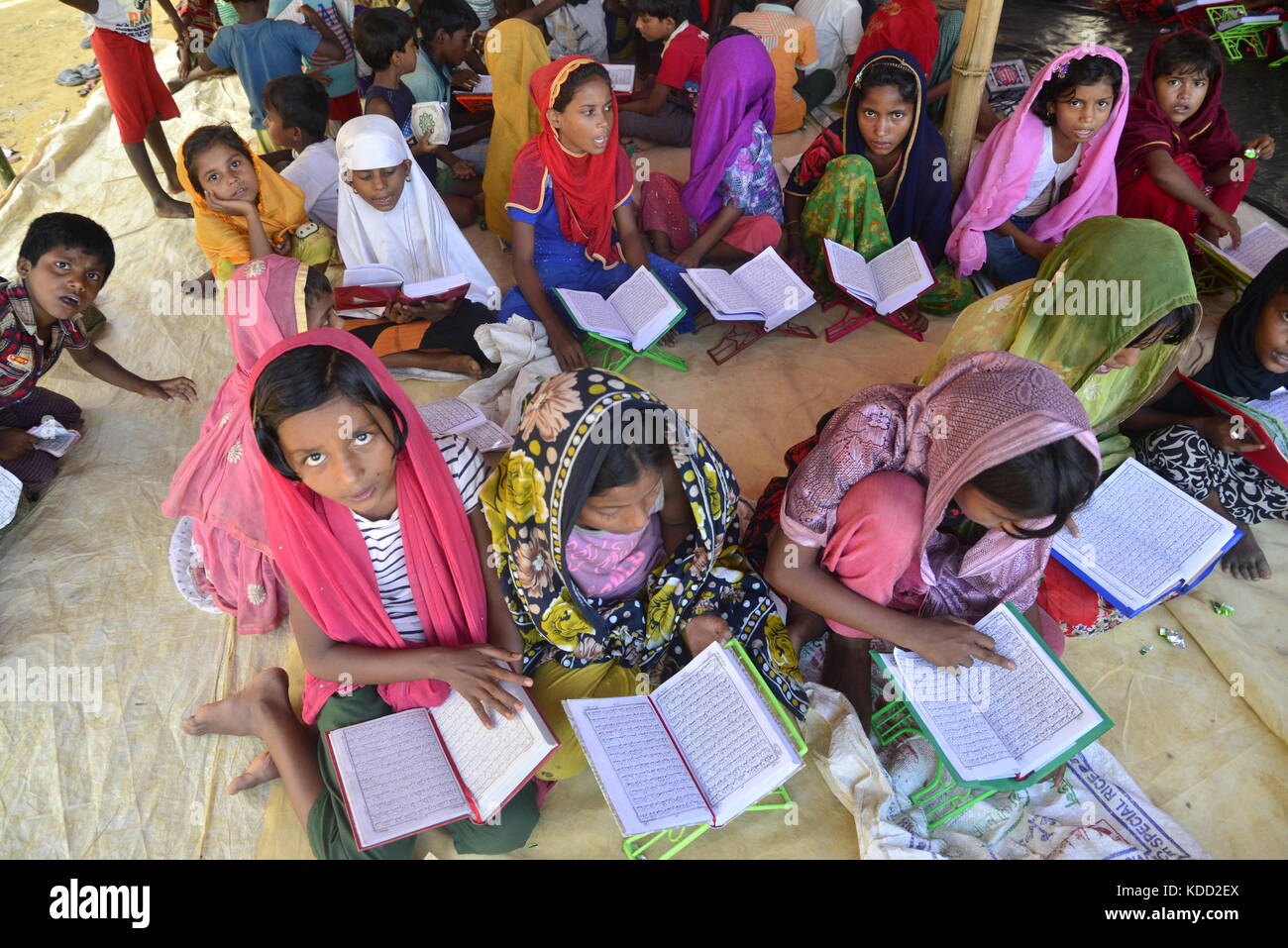 Rohingya Children are learning the Qur'an in a Madrasa at the Balukhali ...