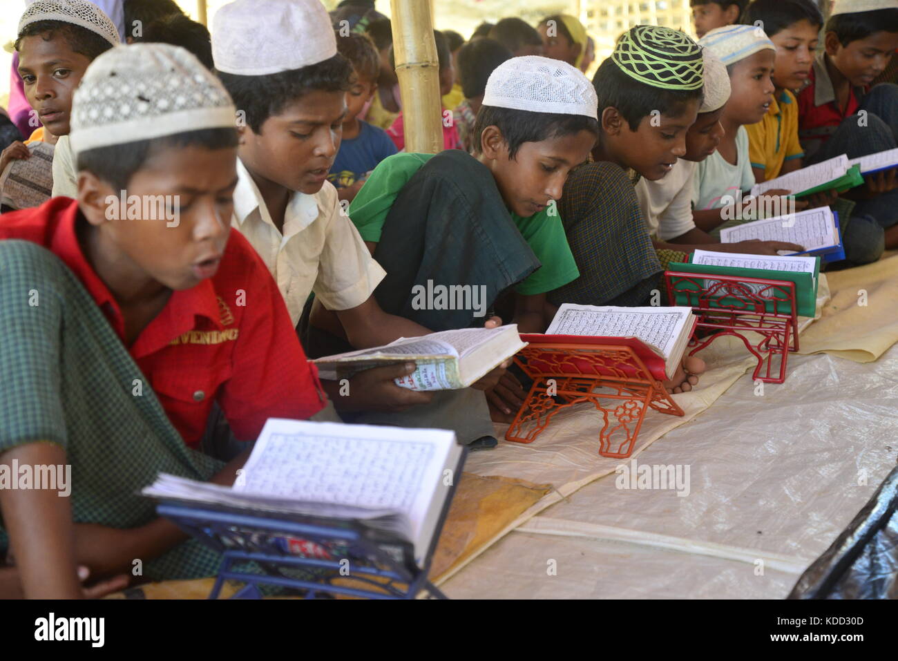Rohingya Children are learning the Qur'an in a Madrasa at the Balukhali ...