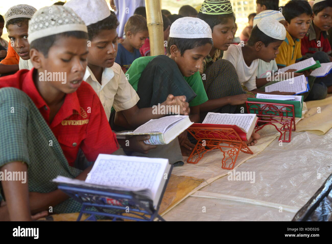 Rohingya Children are learning the Qur'an in a Madrasa at the Balukhali ...