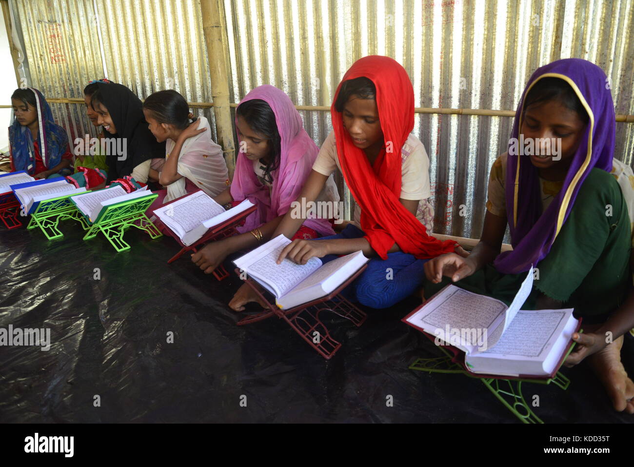 Rohingya Children are learning the Qur'an in a Madrasa at the Balukhali ...