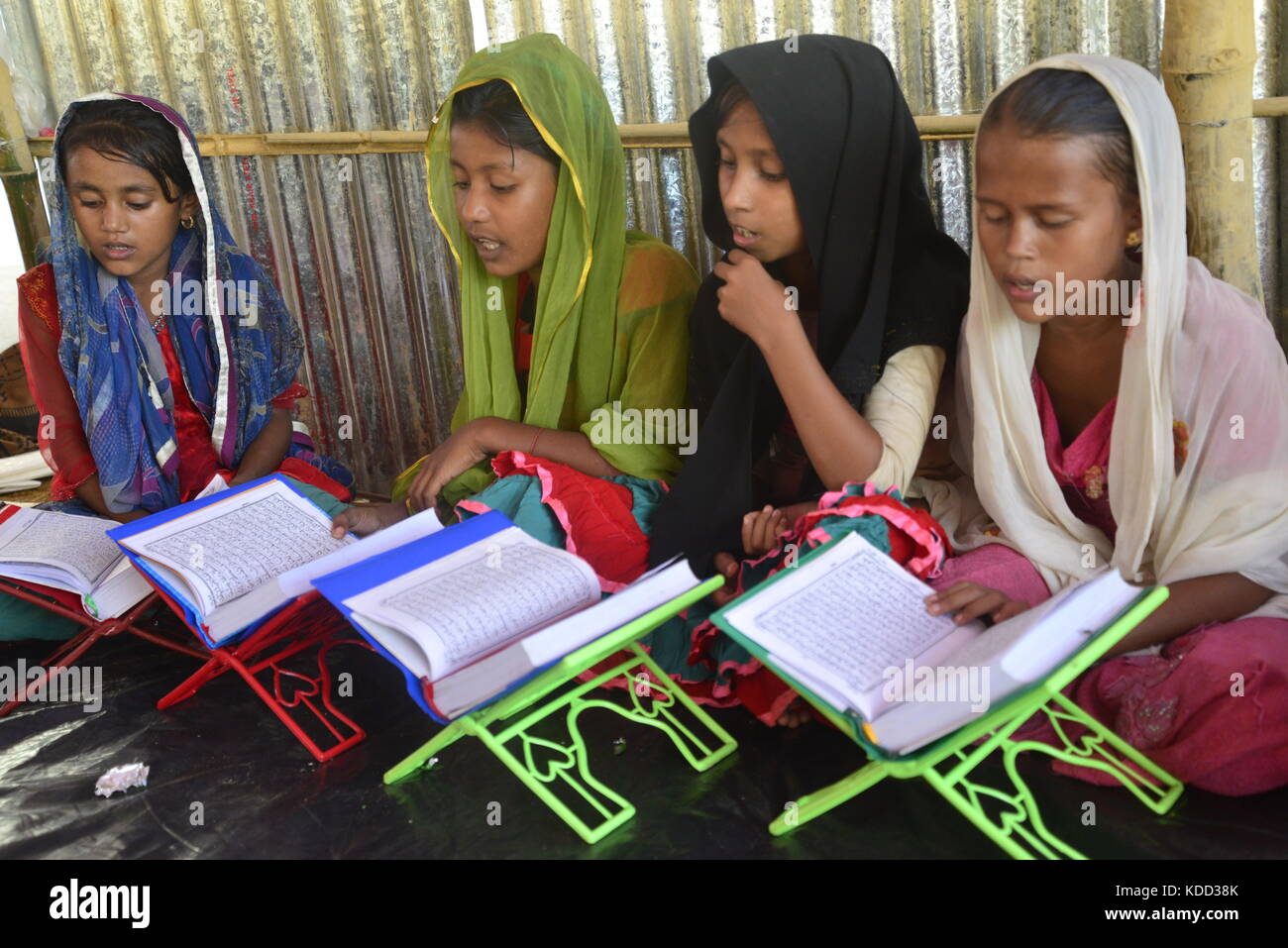 Rohingya Children are learning the Qur'an in a Madrasa at the Balukhali ...