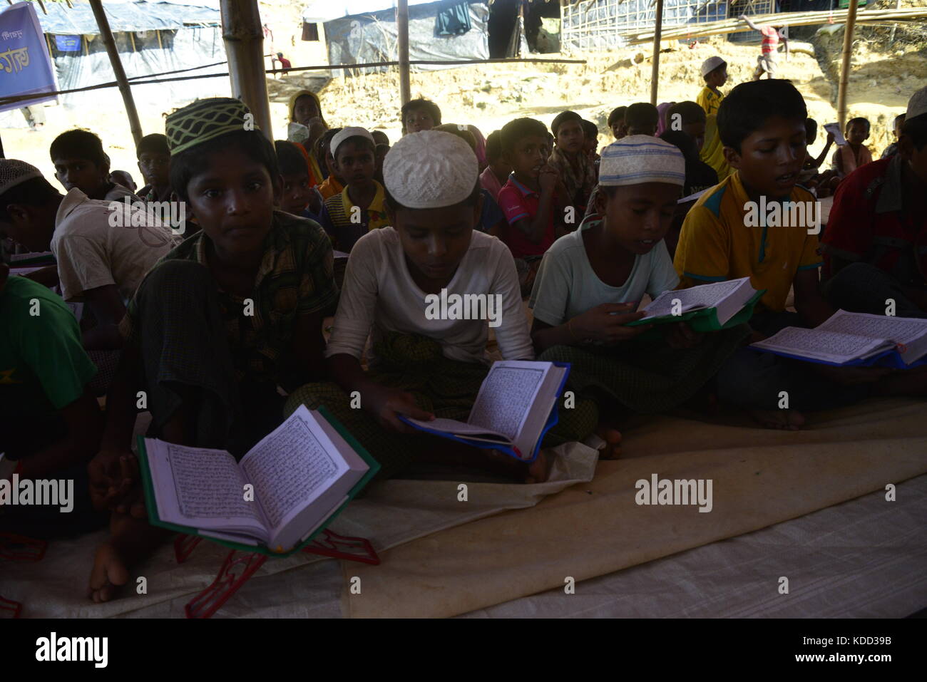 Rohingya Children are learning the Qur'an in a Madrasa at the Balukhali ...