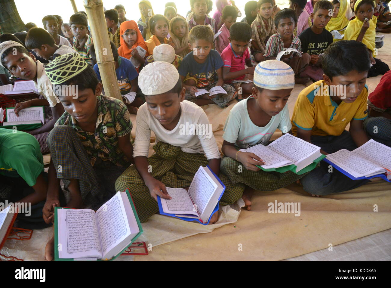 Rohingya Children are learning the Qur'an in a Madrasa at the Balukhali ...