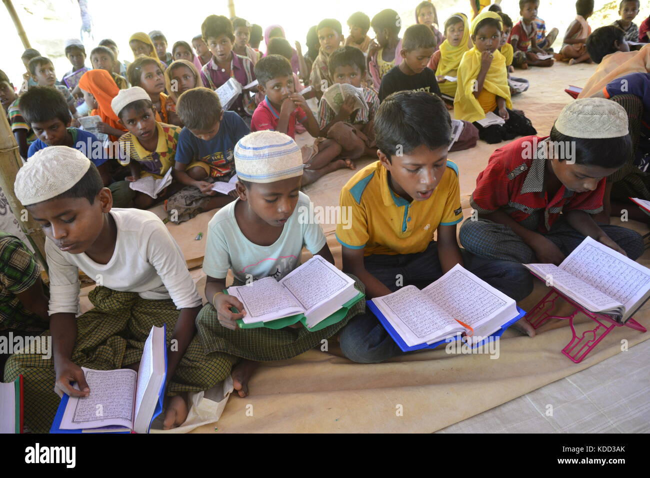 Rohingya Children are learning the Qur'an in a Madrasa at the Balukhali ...