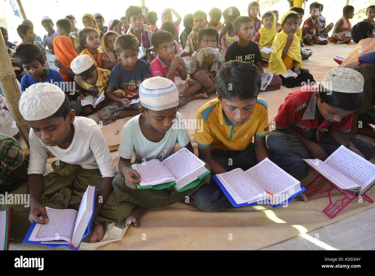 Rohingya Children are learning the Qur'an in a Madrasa at the Balukhali ...