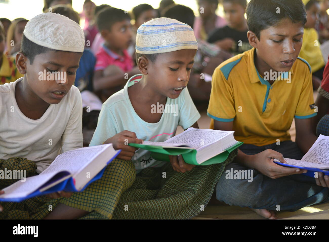 Rohingya Children are learning the Qur'an in a Madrasa at the Balukhali ...