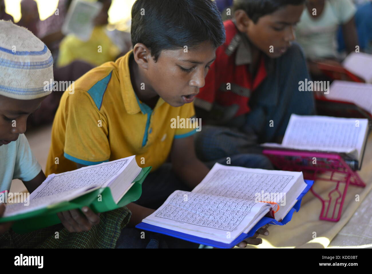 Rohingya Children are learning the Qur'an in a Madrasa at the Balukhali ...