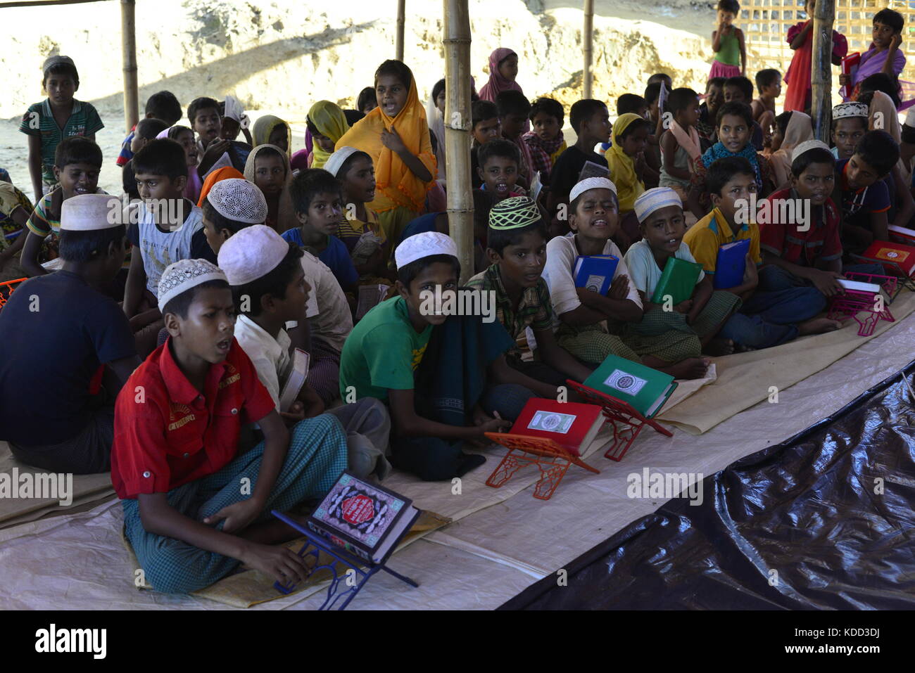 Rohingya Children are learning the Qur'an in a Madrasa at the Balukhali ...