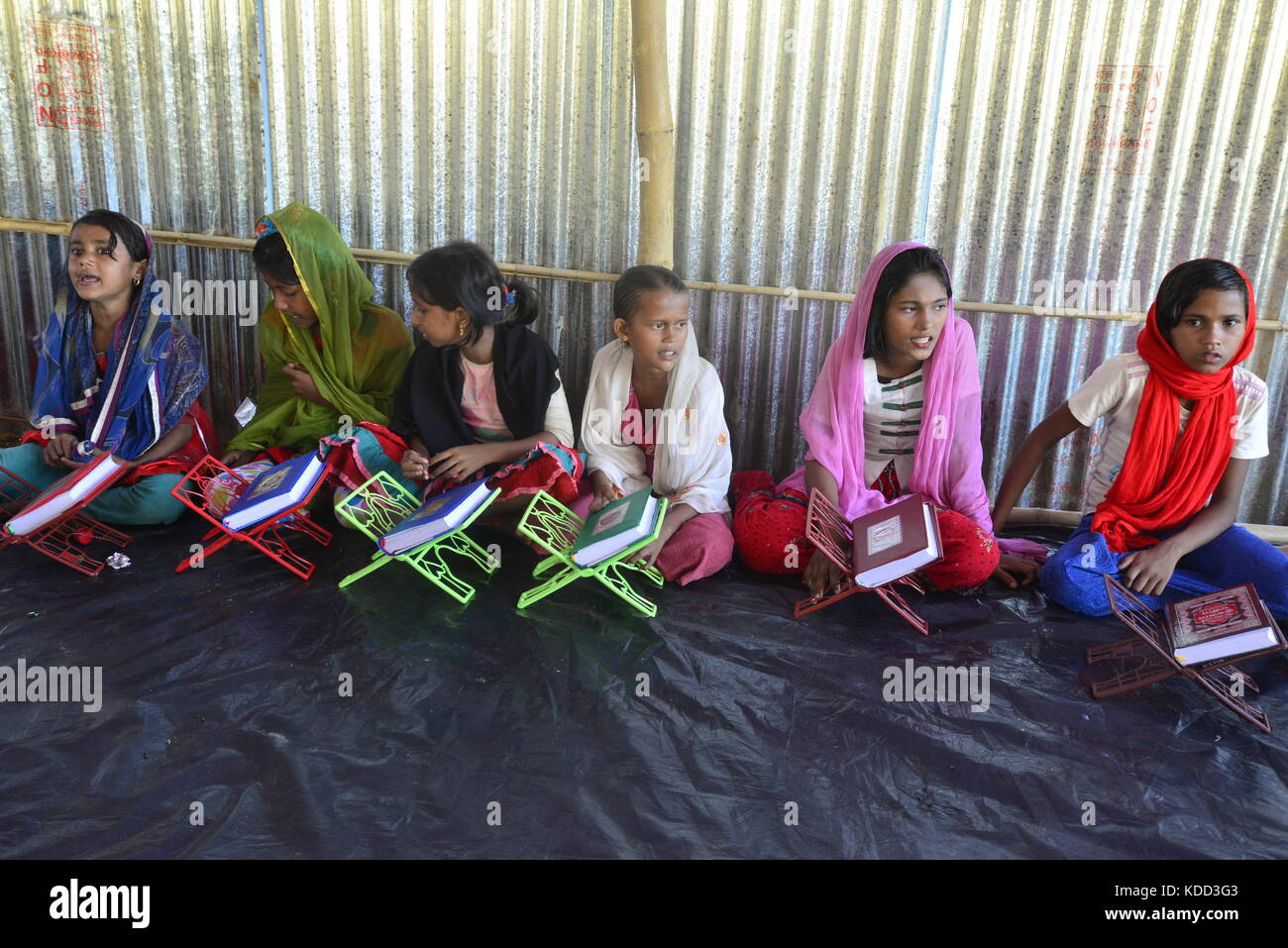 Rohingya Children are learning the Qur'an in a Madrasa at the Balukhali ...