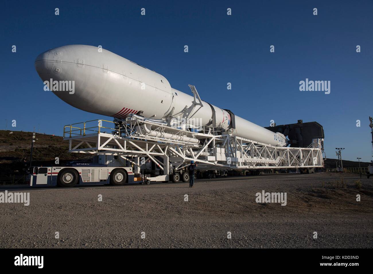 The SpaceX Falcon 9 Rocket Is Moved Into Position For Launch Carrying 