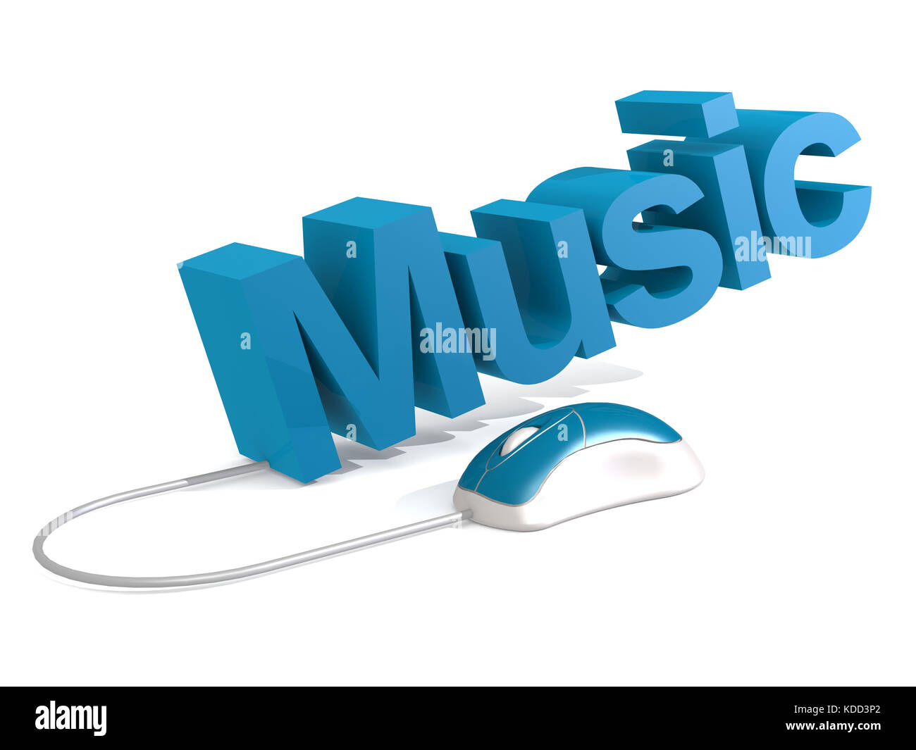 Music word with blue mouse, 3D rendering Stock Photo