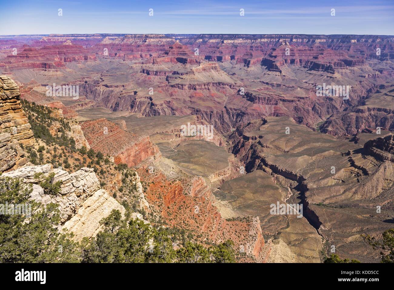 Aerial Landscape View of Bright Angel Point Hiking Trail From Above in Arizona Grand Canyon National Park from Matier Point on South Rim Stock Photo
