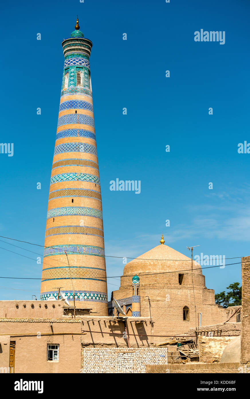 Islam Khodja Minaret at Itchan Kala - Khiva, Uzbekistan. Stock Photo