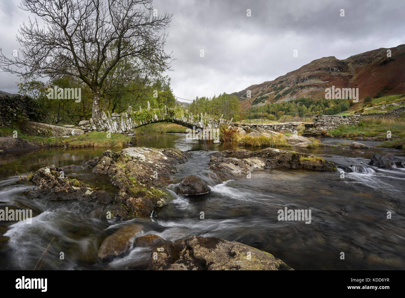 Slater's Bridge, over River Brathay in Little Langdale in the Lake District, Cumbria Stock Photo