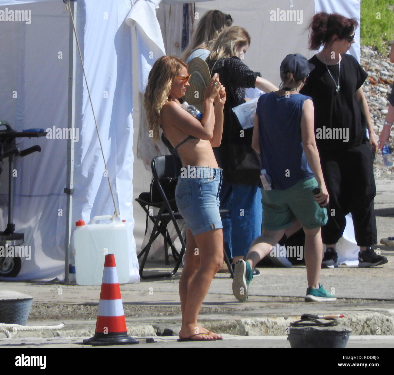 Lily James on the set of film musical 'Mamma Mia! 2' on the island