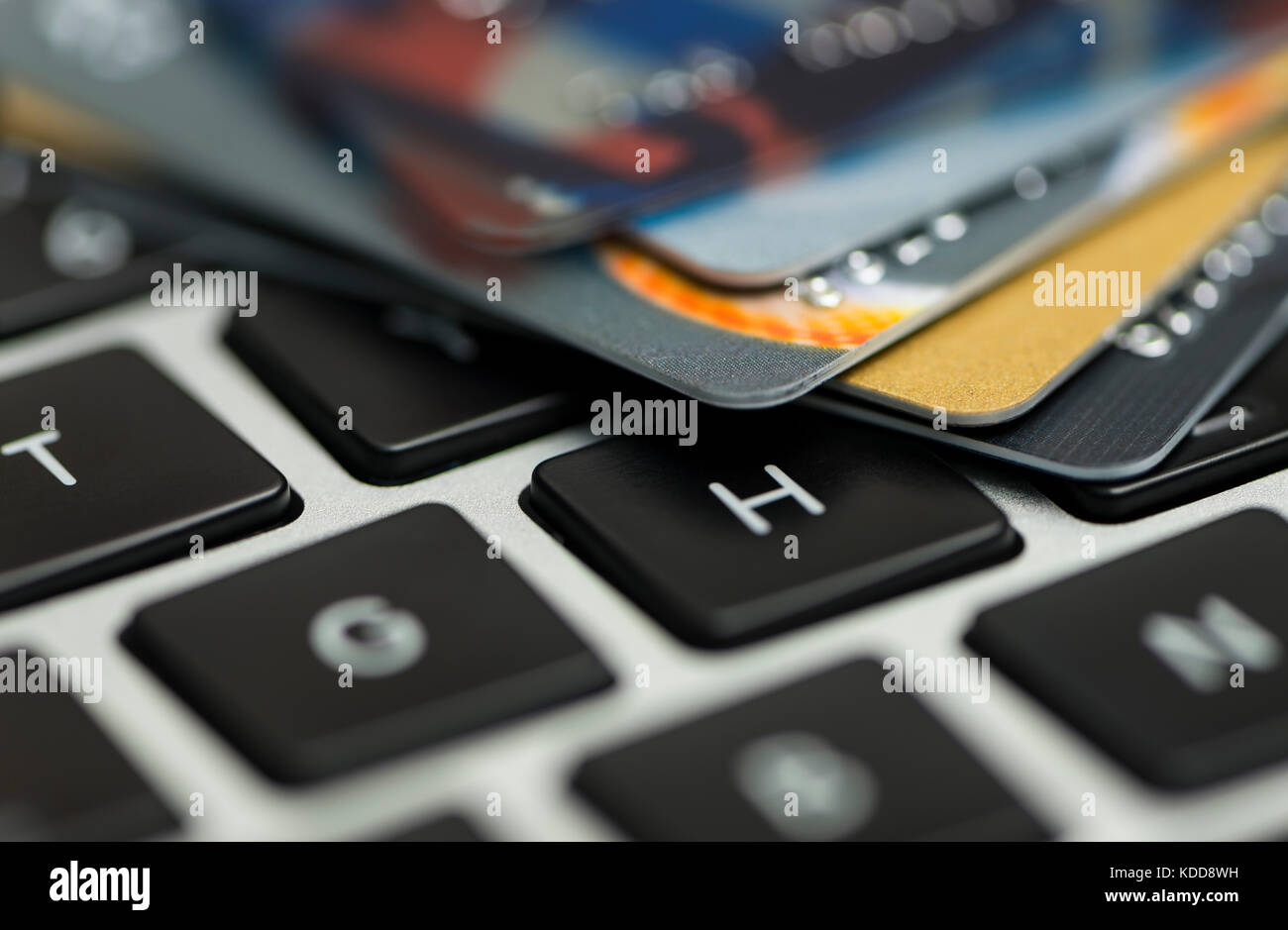 Credit card on laptop, online shopping Stock Photo