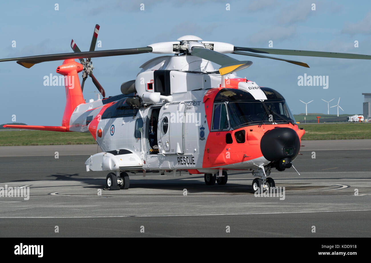Aircrew training taking place at Cornwall Newquay airport for crews manning the Norwegian AW101, the most advanced SAR Helicopter in the world today Stock Photo