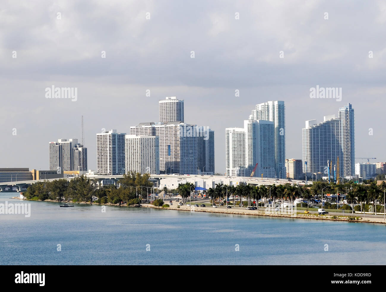 Downtown Miami Skyline Seen From The Ocean Stock Photo - Alamy