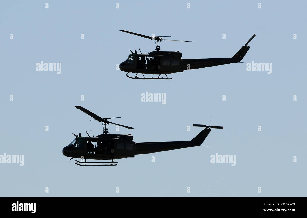 Two military helicopters flying on a mission Stock Photo Alamy