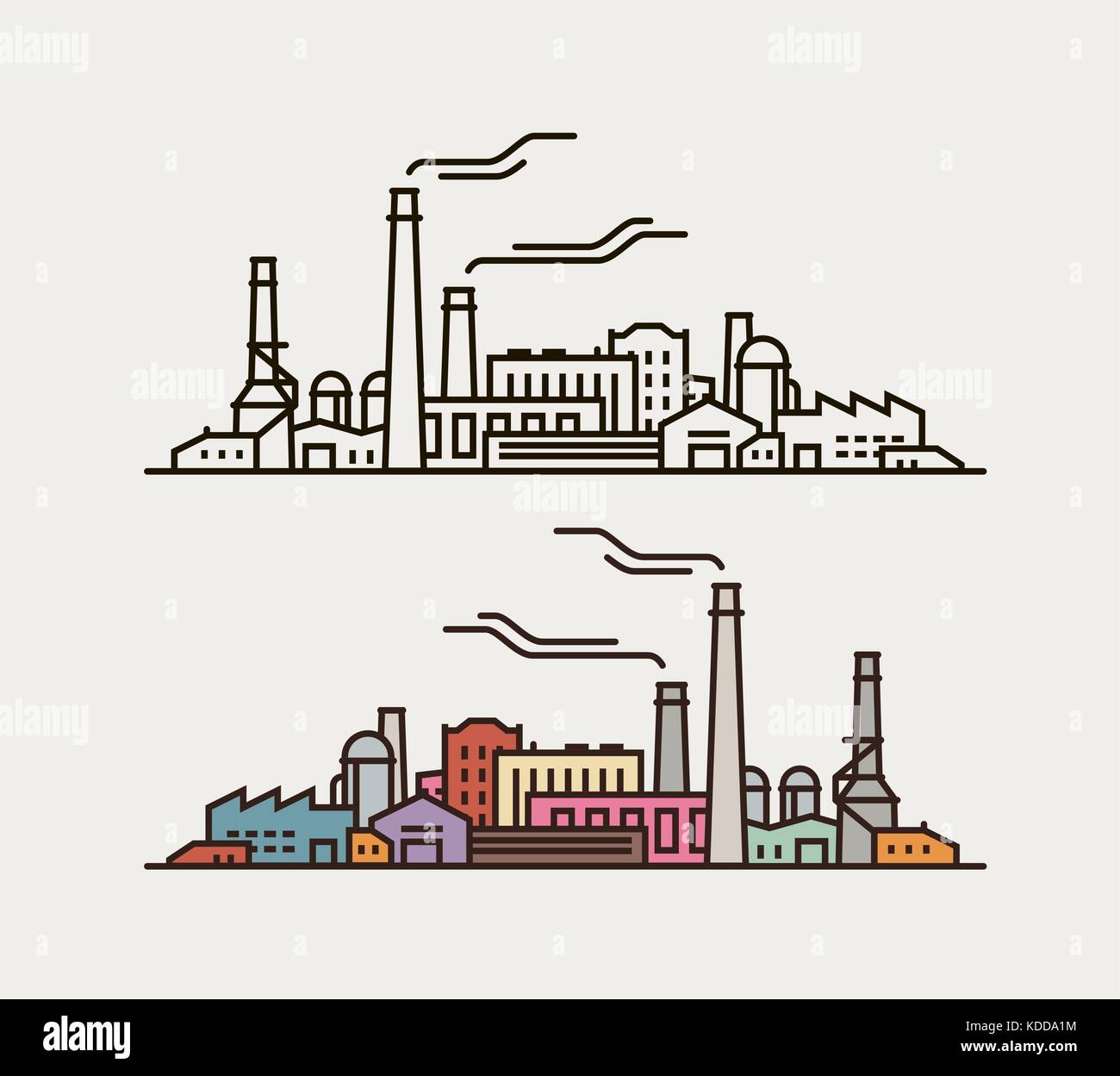 Industry concept. Industrial enterprise, factory, building icon or symbol. Vector illustration Stock Vector