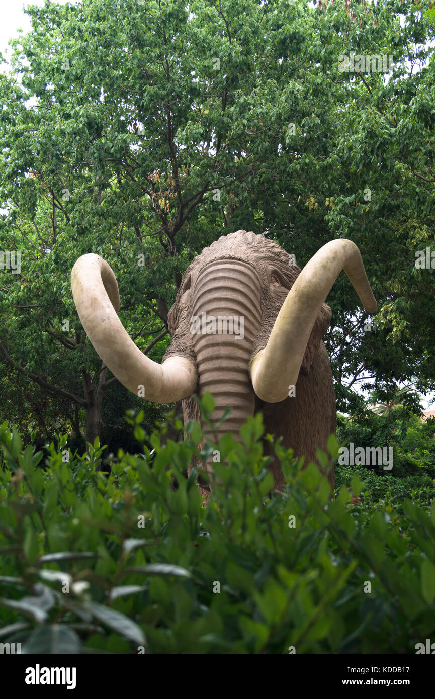 Life size Elephant Statue close to the Cascada Monmental in the  Parc de la Ciutadella in Barcelona. Stock Photo