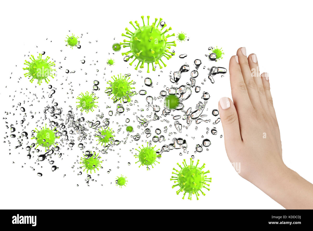 Hand defending some virus and bacteria, 3D rendering Stock Photo