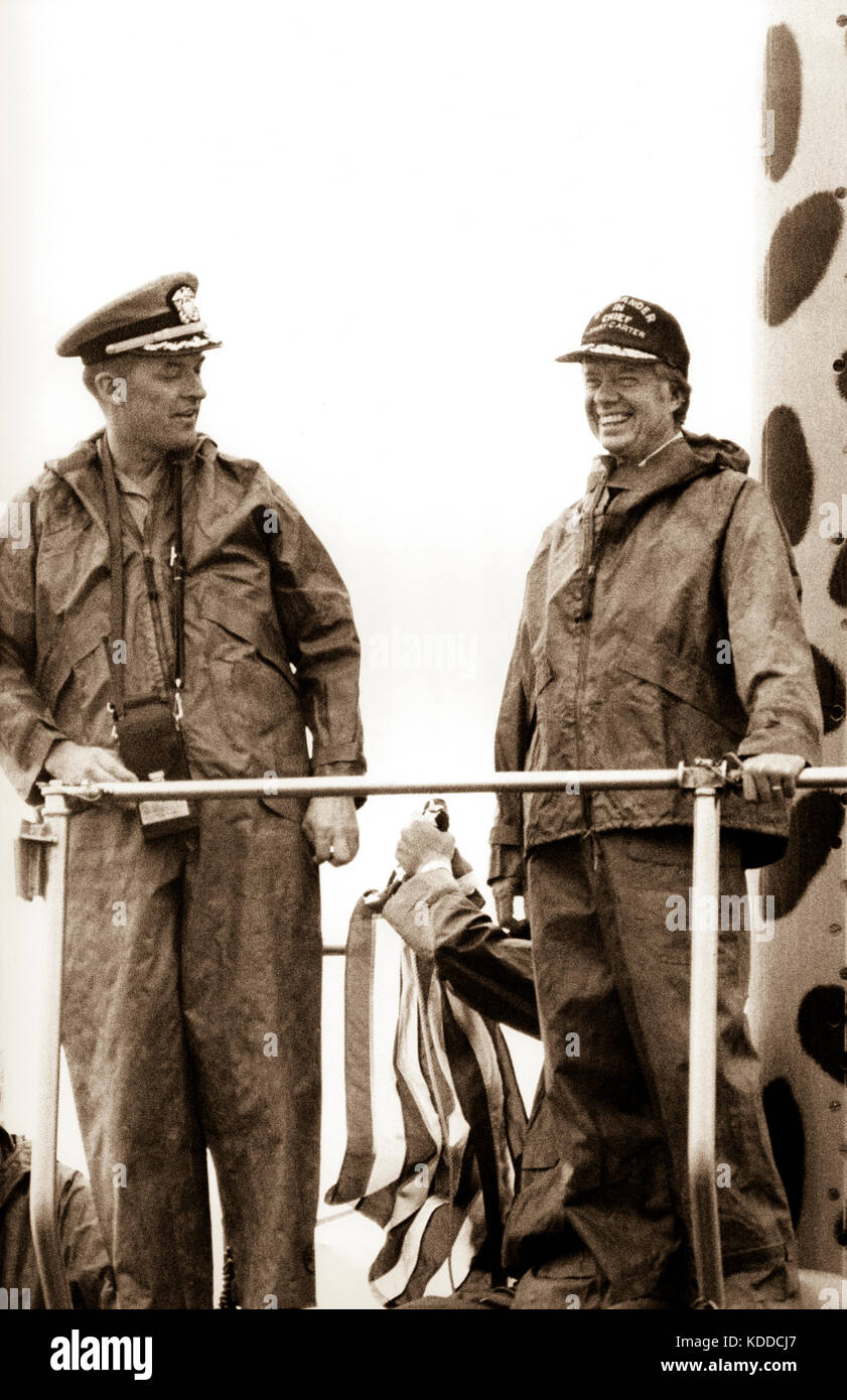 President Jimmy Carter with the commanding officer of the nuclear