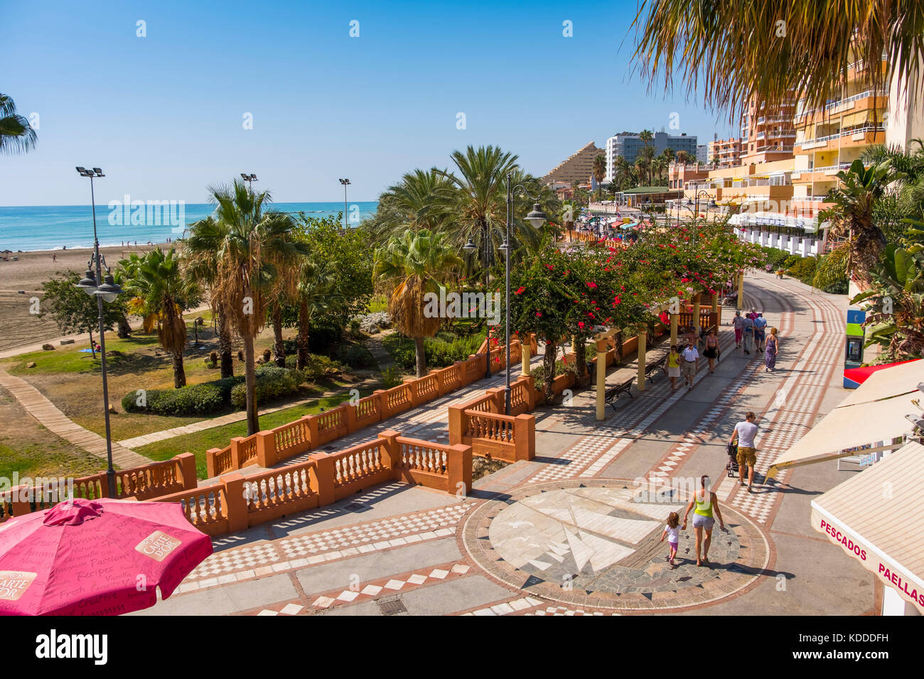 Beach & promenade, Benalmadena. Málaga province, Costa del Sol, Andalusia. Southern Spain Europe Stock Photo