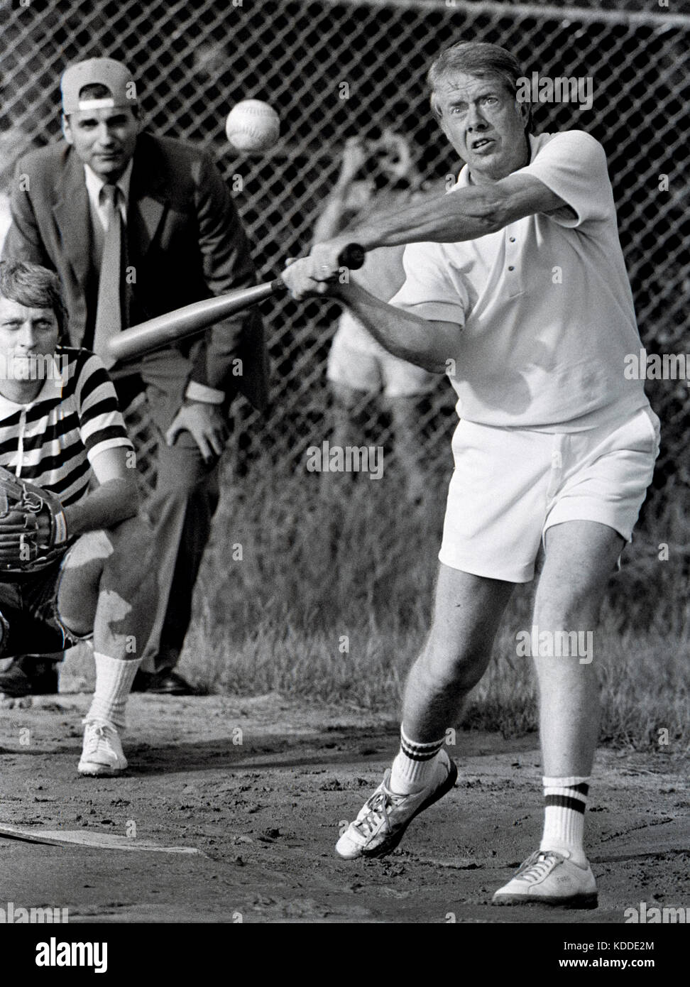 President Jimmy Carter Plays Softball 1976 1979 With Off Duty Secret Service And Staff Against A Press Team Captained By His Brother Billy Carter Stock Photo Alamy