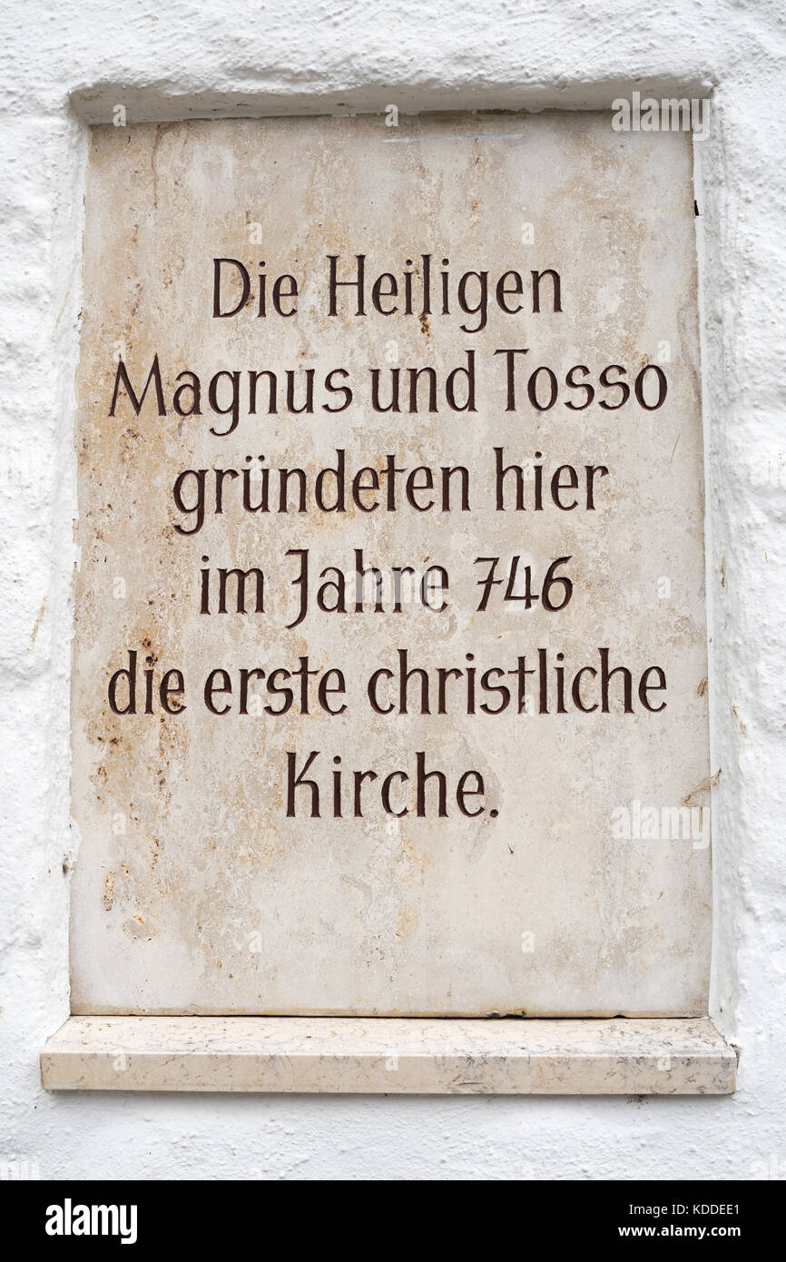 Plaque commemorating the establishment of the first Christian church in Germany AD 746 Waltenhofen, Bavaria, Germany Stock Photo