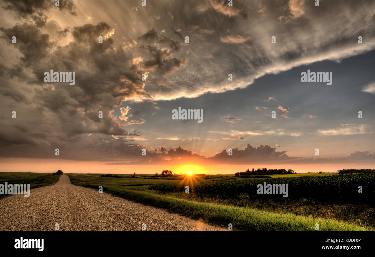 Storm Clouds Canada rural countryside Prairie Scene Sunset Stock Photo ...