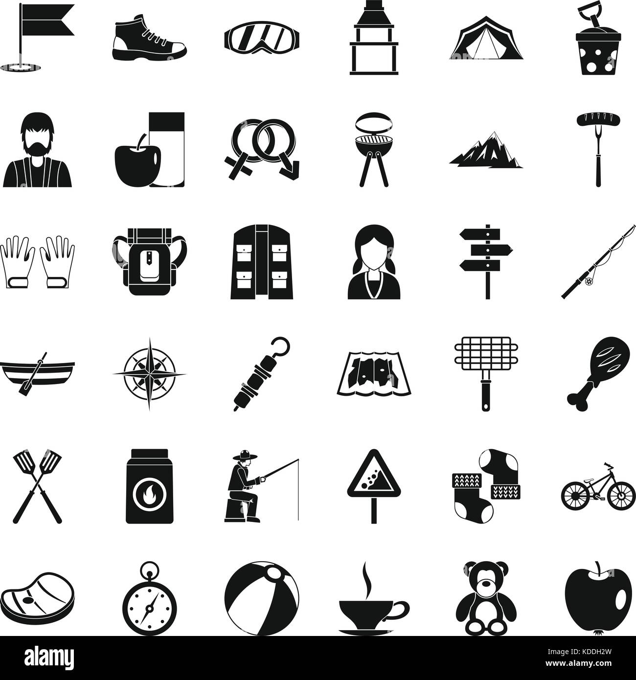 Hiking icons set, simple style Stock Vector