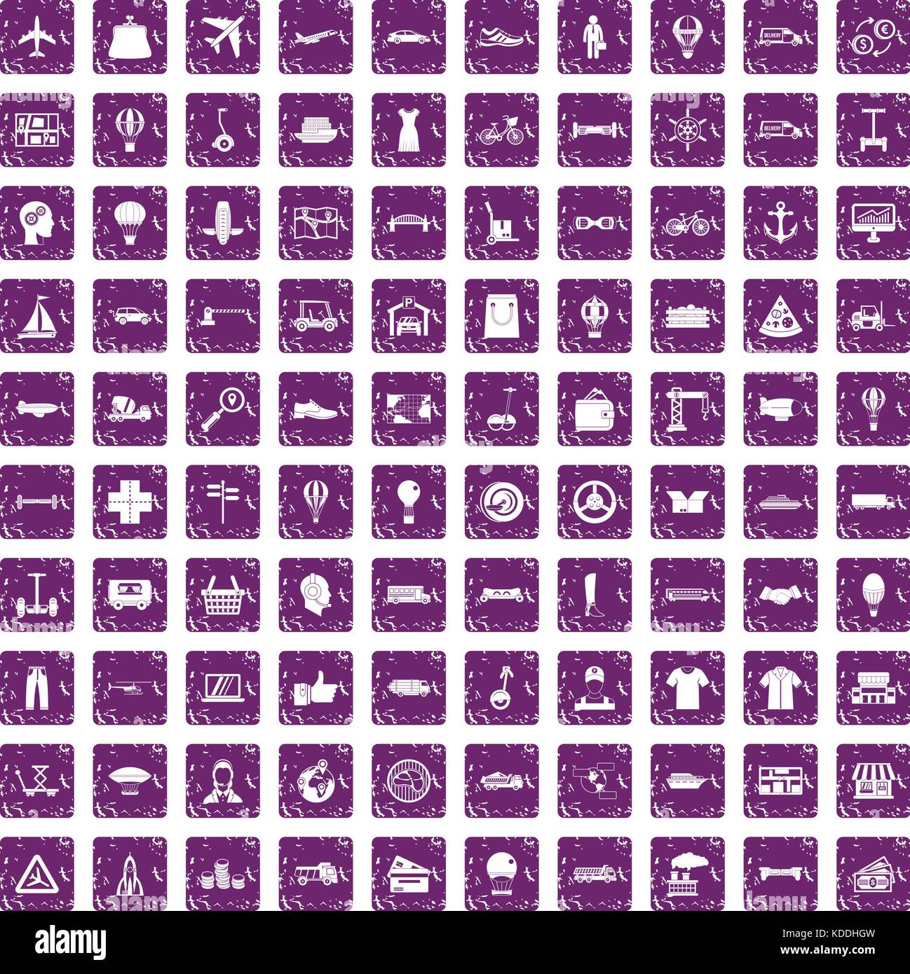 100 logistics icons set grunge purple Stock Vector